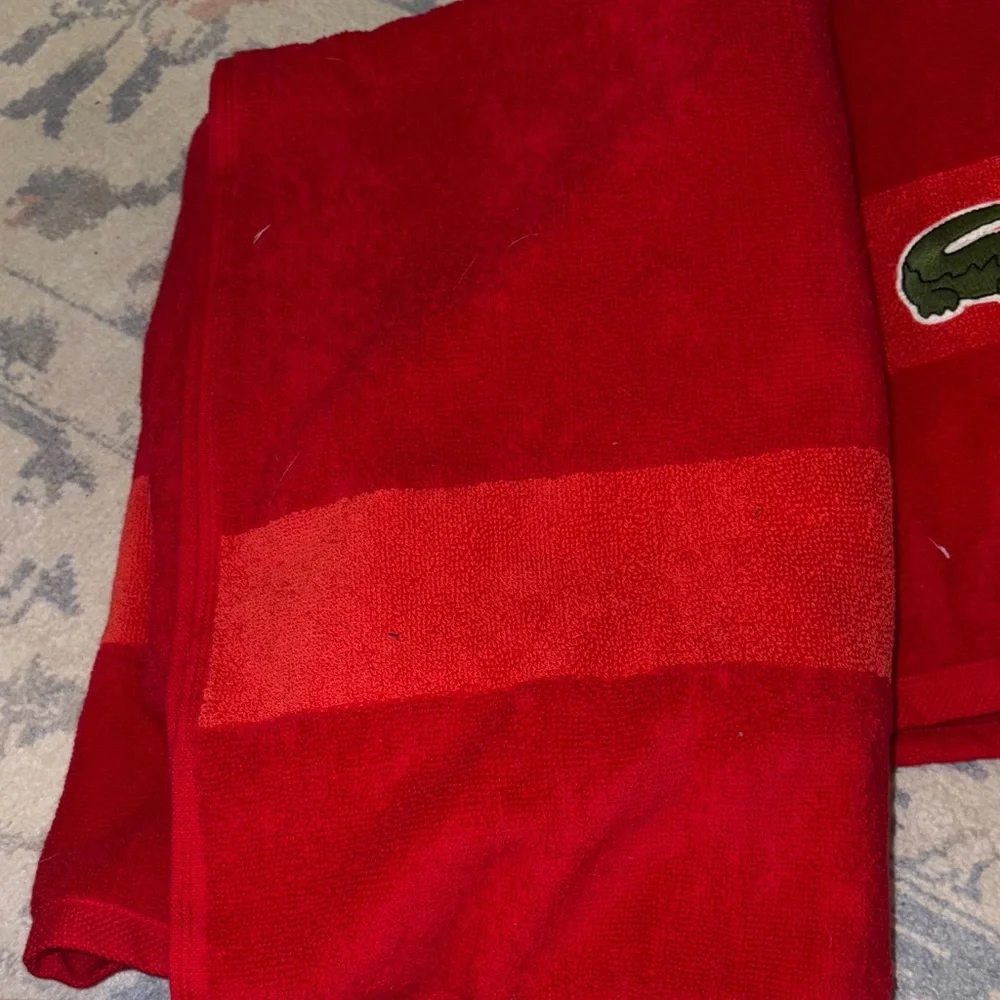 Lacoste Red Towel Set two towels 30in x 52in. NWT